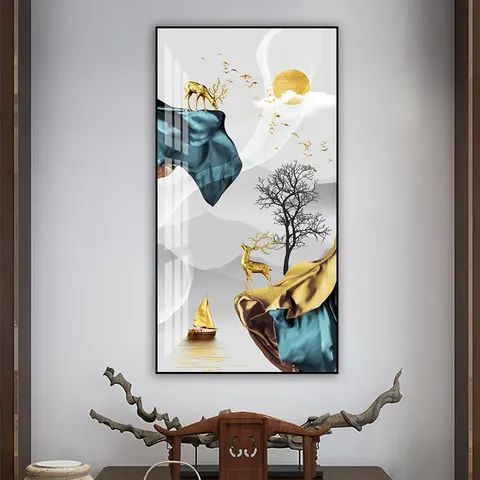 银杏 单幅 装饰画 轻奢风 玄关背景墙挂画 晶瓷画