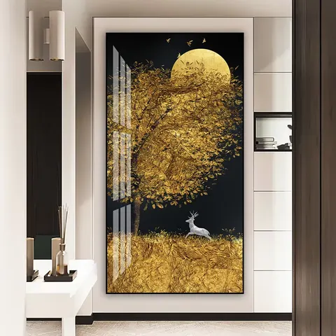 银杏 单幅 装饰画 轻奢风 玄关背景墙挂画 晶瓷画