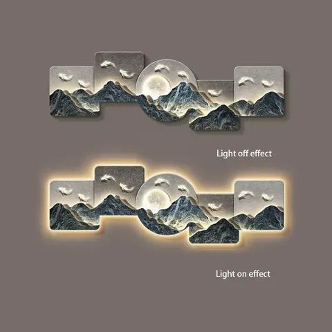 山水 单幅 装饰画 轻奢风 客厅背景墙挂画 LED带灯画