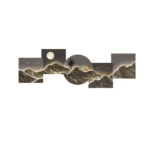 山水 单幅 装饰画 轻奢风 客厅背景墙挂画 LED带灯画