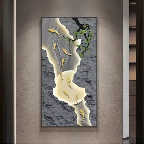 锦鲤 单幅 装饰画 轻奢风 玄关背景墙挂画 晶瓷画
