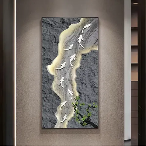 锦鲤 单幅 装饰画 轻奢风 玄关背景墙挂画 晶瓷画