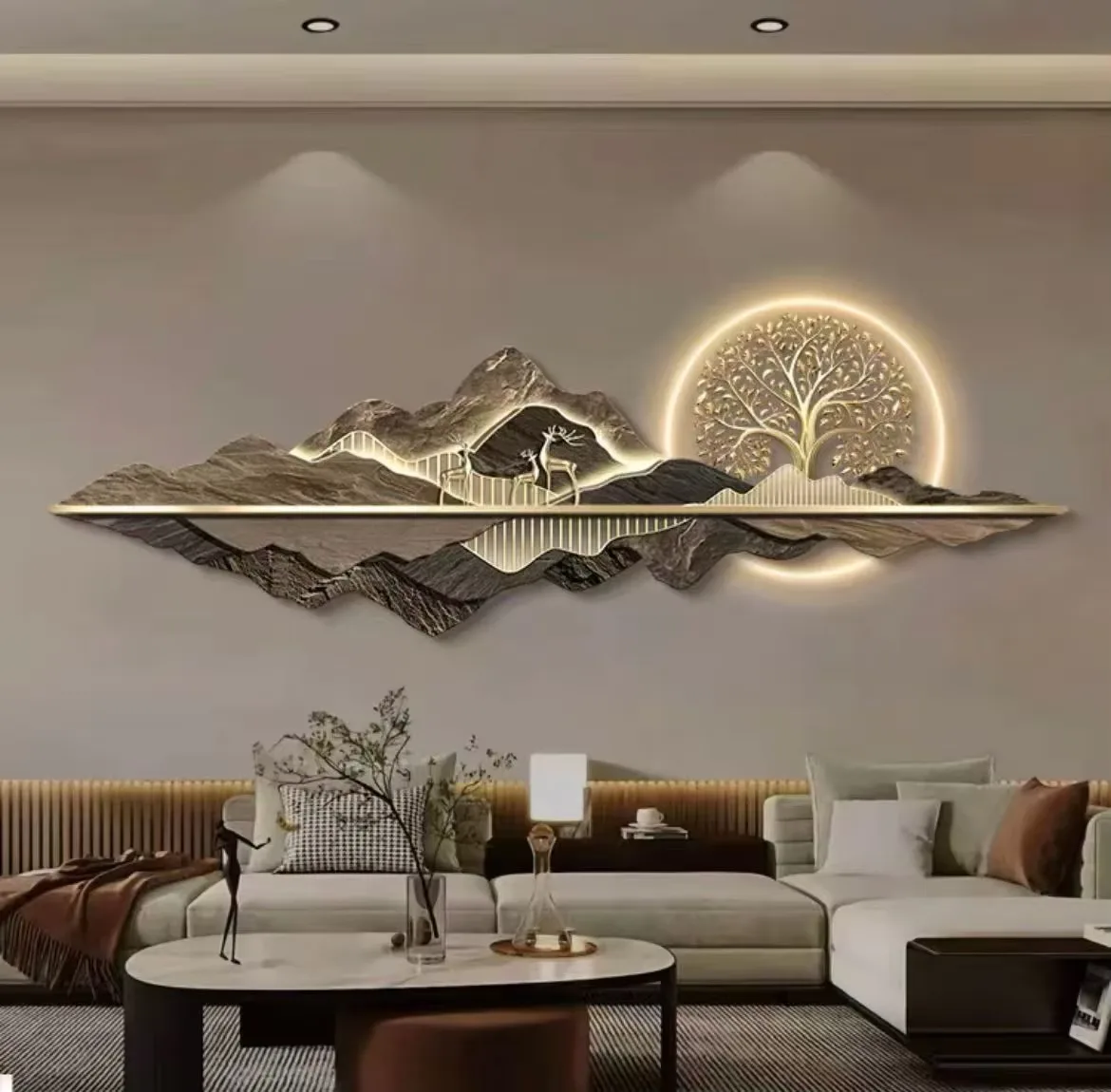 山水 单幅 装饰画 轻奢风 客厅背景墙挂画 LED带灯画