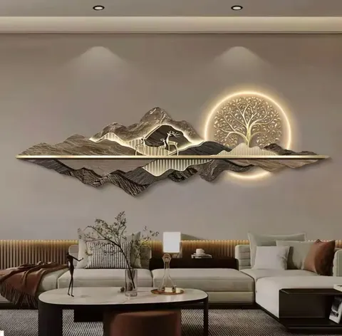 山水 单幅 装饰画 轻奢风 客厅背景墙挂画 LED带灯画