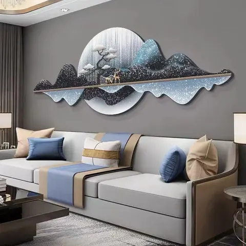 山水 单幅 装饰画 轻奢风 客厅背景墙挂画 LED带灯画