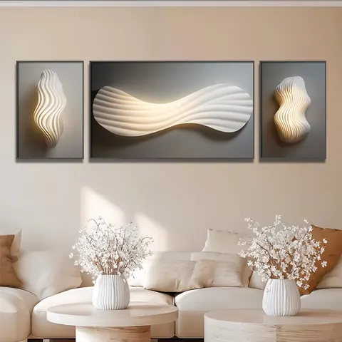 抽象 三联 装饰画 轻奢风 客厅背景墙挂画 晶瓷画