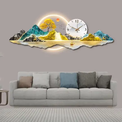 山水 单幅 装饰画 新中式 客厅背景墙挂画 LED带灯画