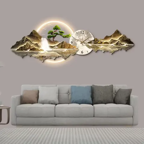 山水 单幅 装饰画 新中式 客厅背景墙挂画 LED带灯画