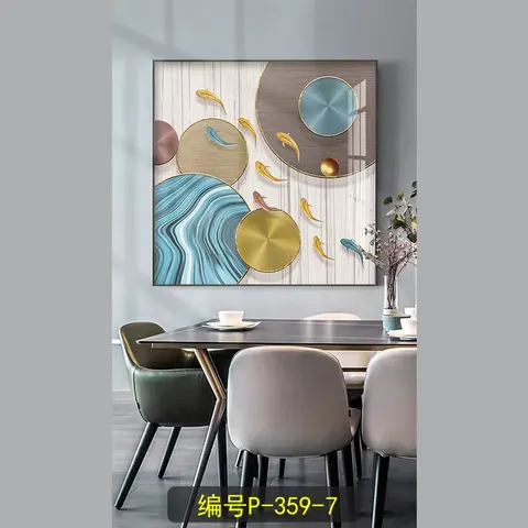 锦鲤 单幅 装饰画 轻奢风 玄关背景墙挂画 晶瓷画