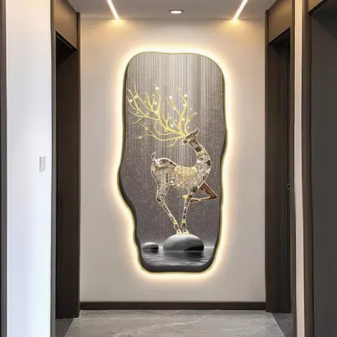 抽象 单幅 装饰画 轻奢风 玄关背景墙挂画 LED带灯画