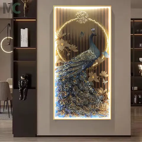 抽象 单幅 装饰画 轻奢风 玄关背景墙挂画 LED带灯画