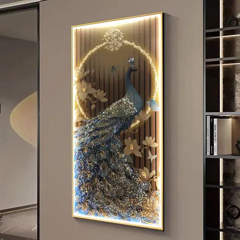 抽象 单幅 装饰画 轻奢风 玄关背景墙挂画 LED带灯画