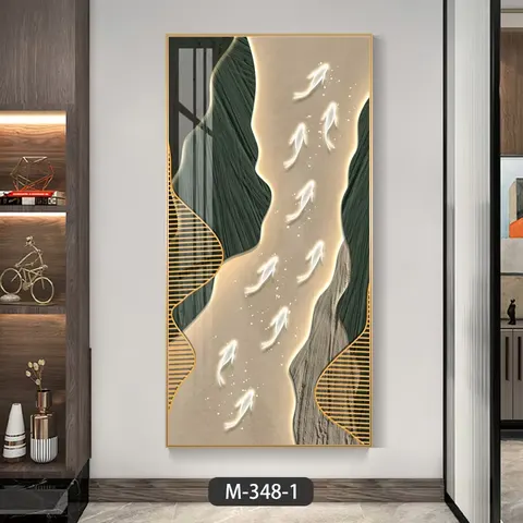 山水 单幅 装饰画 轻奢风 玄关背景墙挂画 LED带灯画