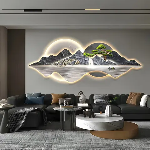 山水 单幅 装饰画 现代简约 客厅背景墙挂画 LED带灯画