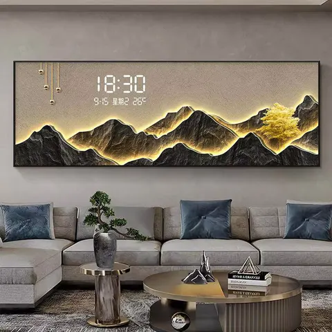 挂钟组合 单幅 装饰画 轻奢风 客厅背景墙挂画 晶瓷画