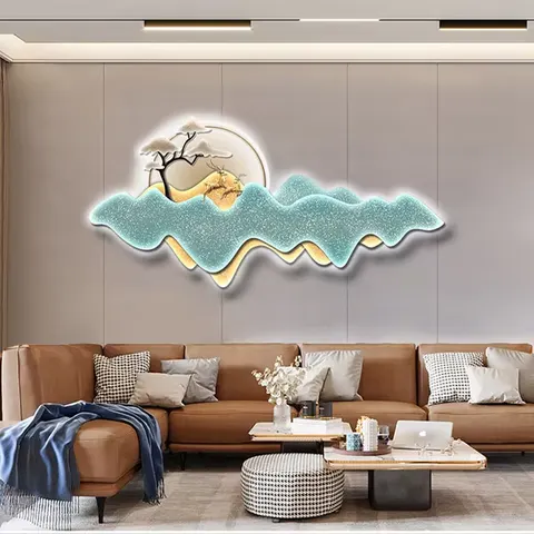 山水 单幅 装饰画 现代简约 玄关背景墙挂画 LED带灯画