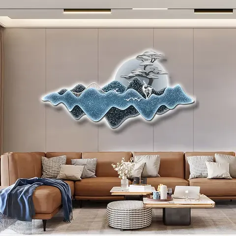 山水 单幅 装饰画 现代简约 玄关背景墙挂画 LED带灯画