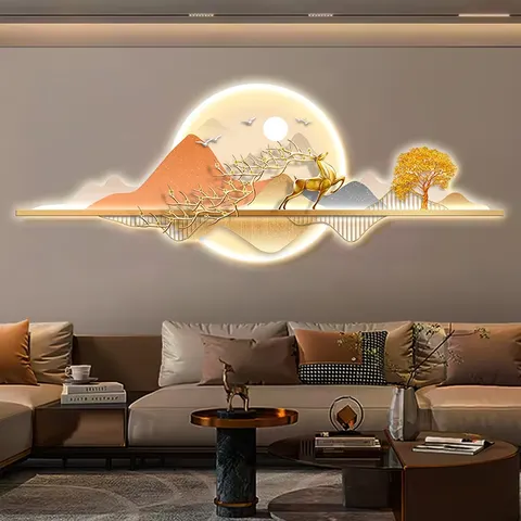 抽象 单幅 装饰画 现代简约 卧室背景墙挂画 LED带灯画