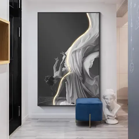 人物 单幅 装饰画 轻奢风 玄关背景墙挂画 LED带灯画