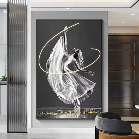 人物 单幅 装饰画 轻奢风 玄关背景墙挂画 LED带灯画