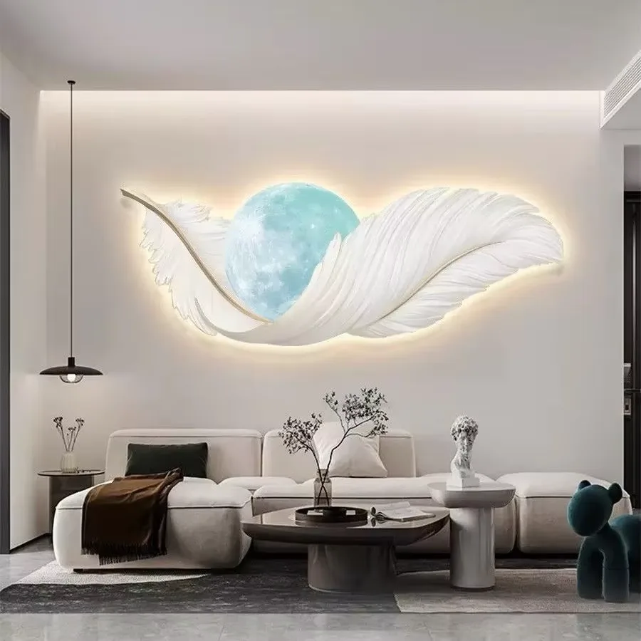 羽毛 单幅 装饰画 现代简约 客厅背景墙挂画 LED带灯画