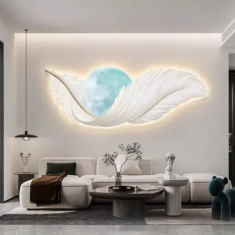 羽毛 单幅 装饰画 现代简约 客厅背景墙挂画 LED带灯画