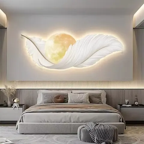 羽毛 单幅 装饰画 现代简约 客厅背景墙挂画 LED带灯画