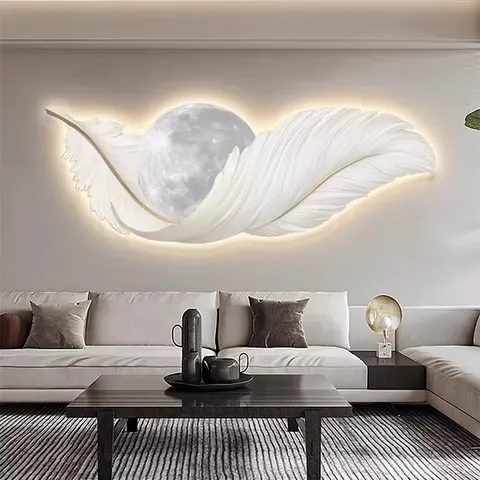 羽毛 单幅 装饰画 现代简约 客厅背景墙挂画 LED带灯画