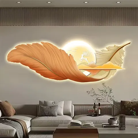 羽毛 单幅 装饰画 现代简约 客厅背景墙挂画 LED带灯画