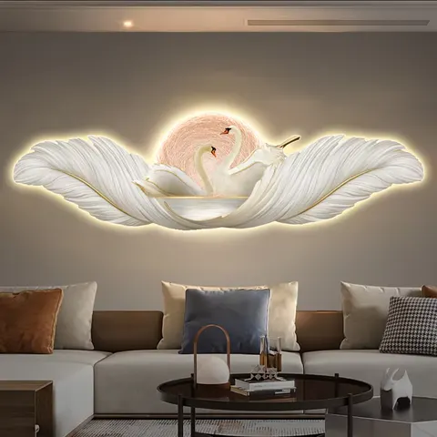 羽毛 单幅 装饰画 现代简约 客厅背景墙挂画 LED带灯画