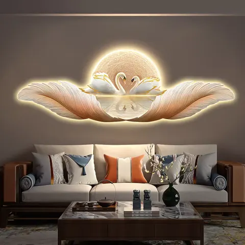 羽毛 单幅 装饰画 现代简约 客厅背景墙挂画 LED带灯画