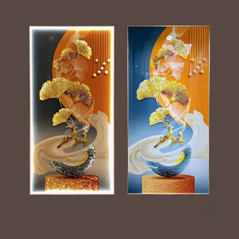 抽象 单幅 装饰画 轻奢风 客厅背景墙挂画 LED带灯画