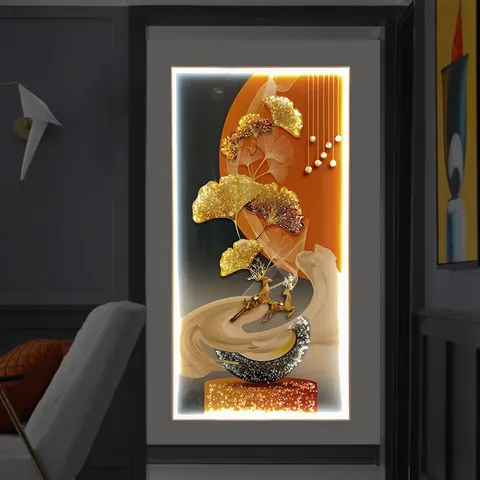 抽象 单幅 装饰画 轻奢风 客厅背景墙挂画 LED带灯画