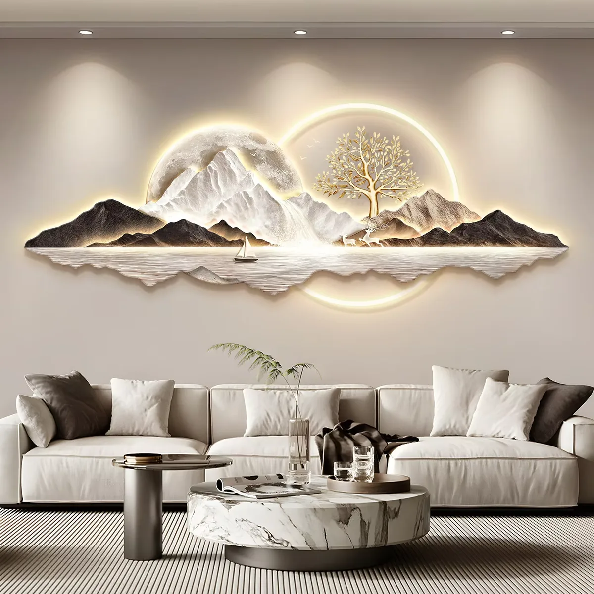 抽象 单幅 装饰画 轻奢风 客厅背景墙挂画 LED带灯画