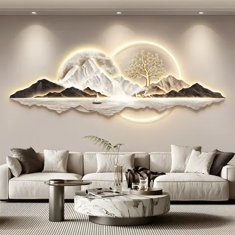 抽象 单幅 装饰画 轻奢风 客厅背景墙挂画 LED带灯画