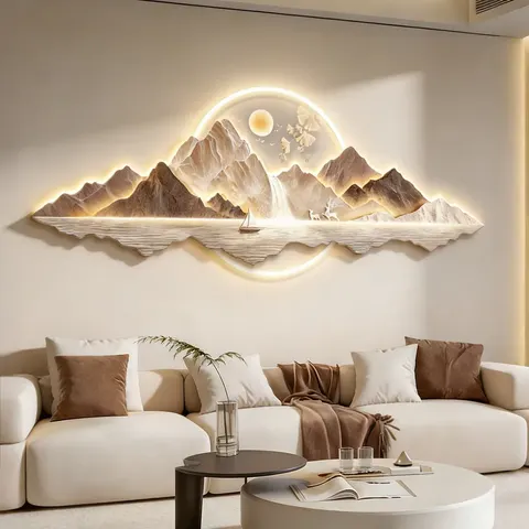 抽象 单幅 装饰画 轻奢风 客厅背景墙挂画 LED带灯画