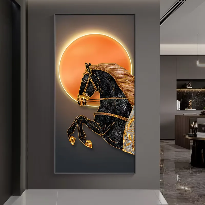 抽象 单幅 装饰画 轻奢风 玄关背景墙挂画 LED带灯画
