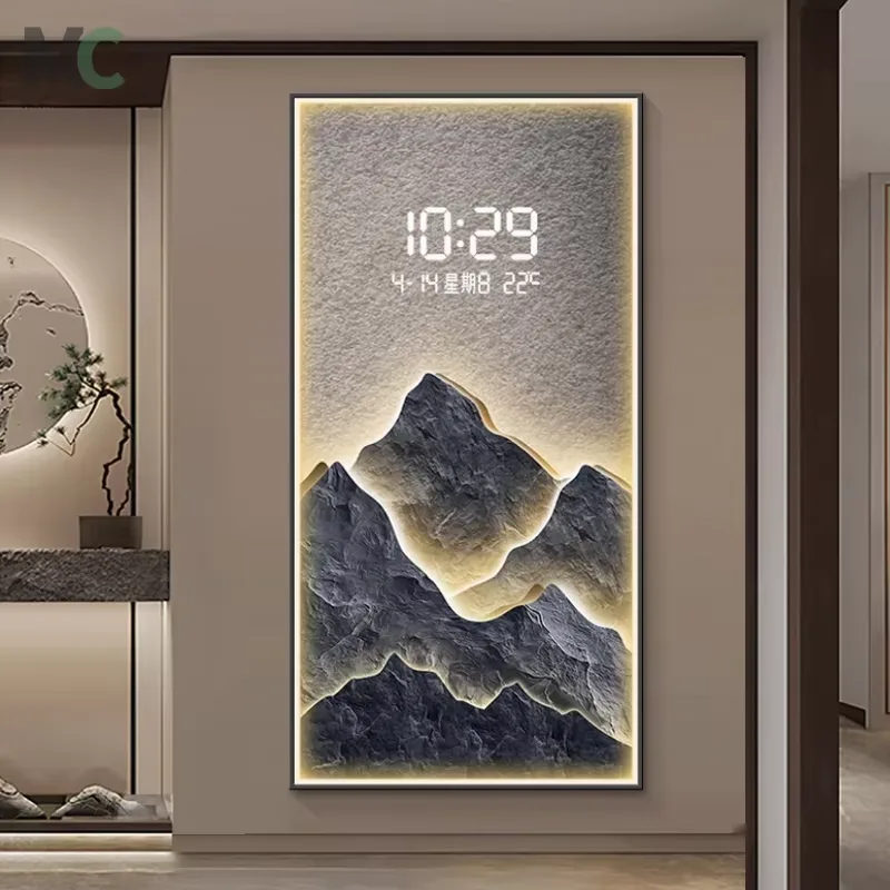 挂钟组合 单幅 装饰画 轻奢风 客厅背景墙挂画 LED带灯画