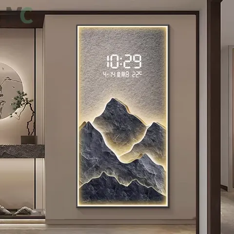 挂钟组合 单幅 装饰画 轻奢风 客厅背景墙挂画 LED带灯画