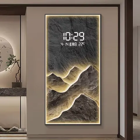 挂钟组合 单幅 装饰画 轻奢风 客厅背景墙挂画 LED带灯画