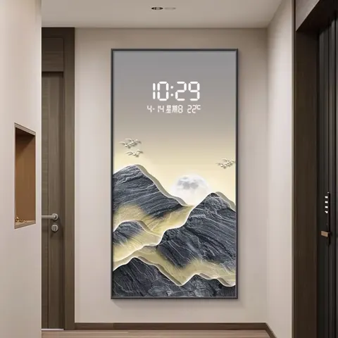 挂钟组合 单幅 装饰画 轻奢风 客厅背景墙挂画 LED带灯画