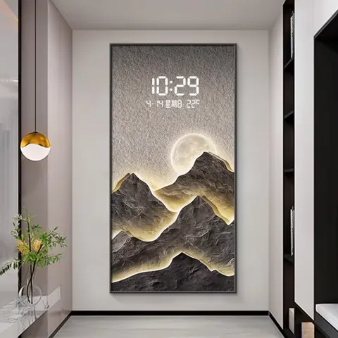 挂钟组合 单幅 装饰画 轻奢风 客厅背景墙挂画 LED带灯画