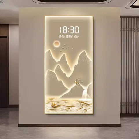 挂钟组合 单幅 装饰画 轻奢风 客厅背景墙挂画 LED带灯画