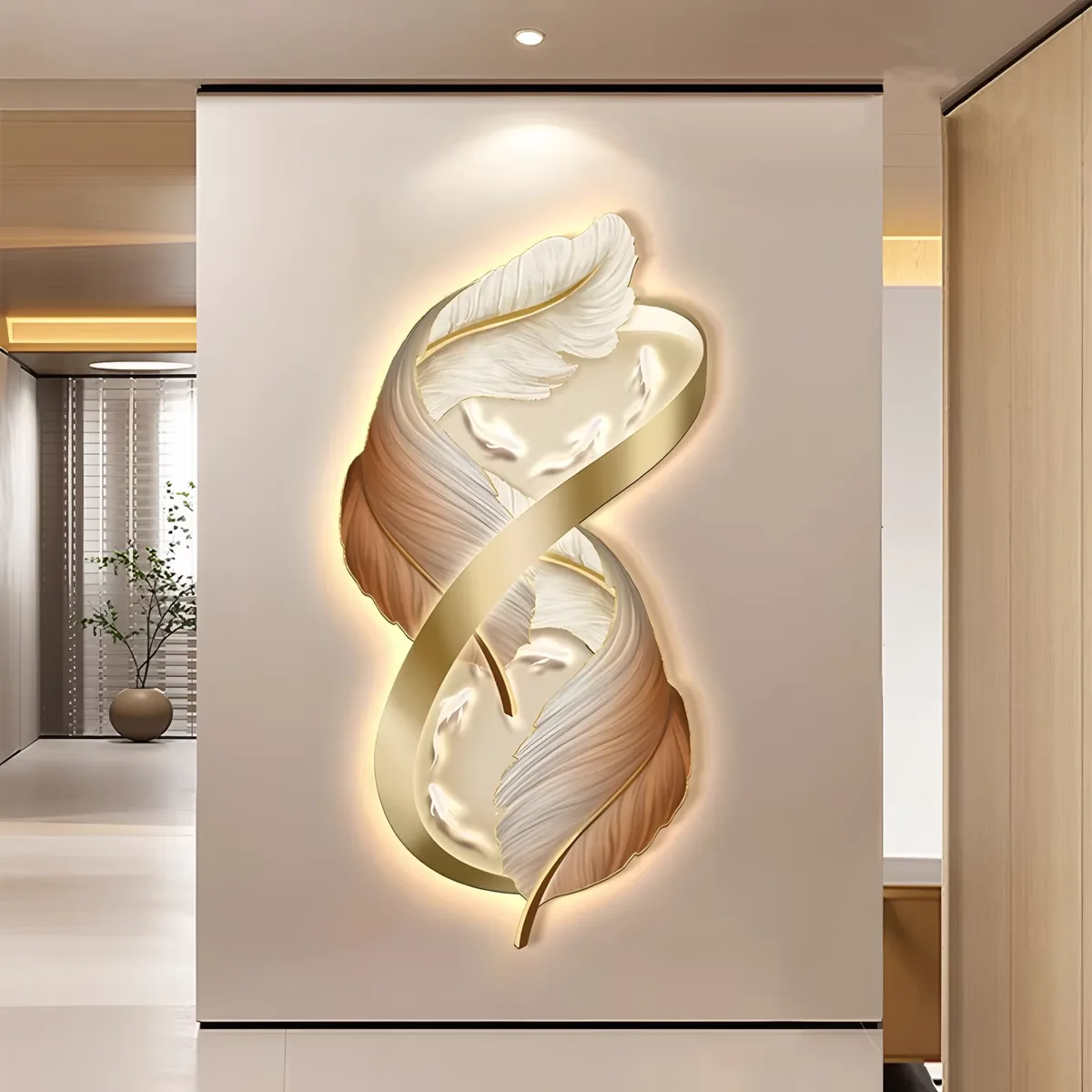 羽毛 单幅 装饰画 轻奢风 玄关背景墙挂画 LED带灯画
