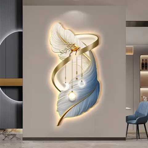 羽毛 单幅 装饰画 轻奢风 玄关背景墙挂画 LED带灯画