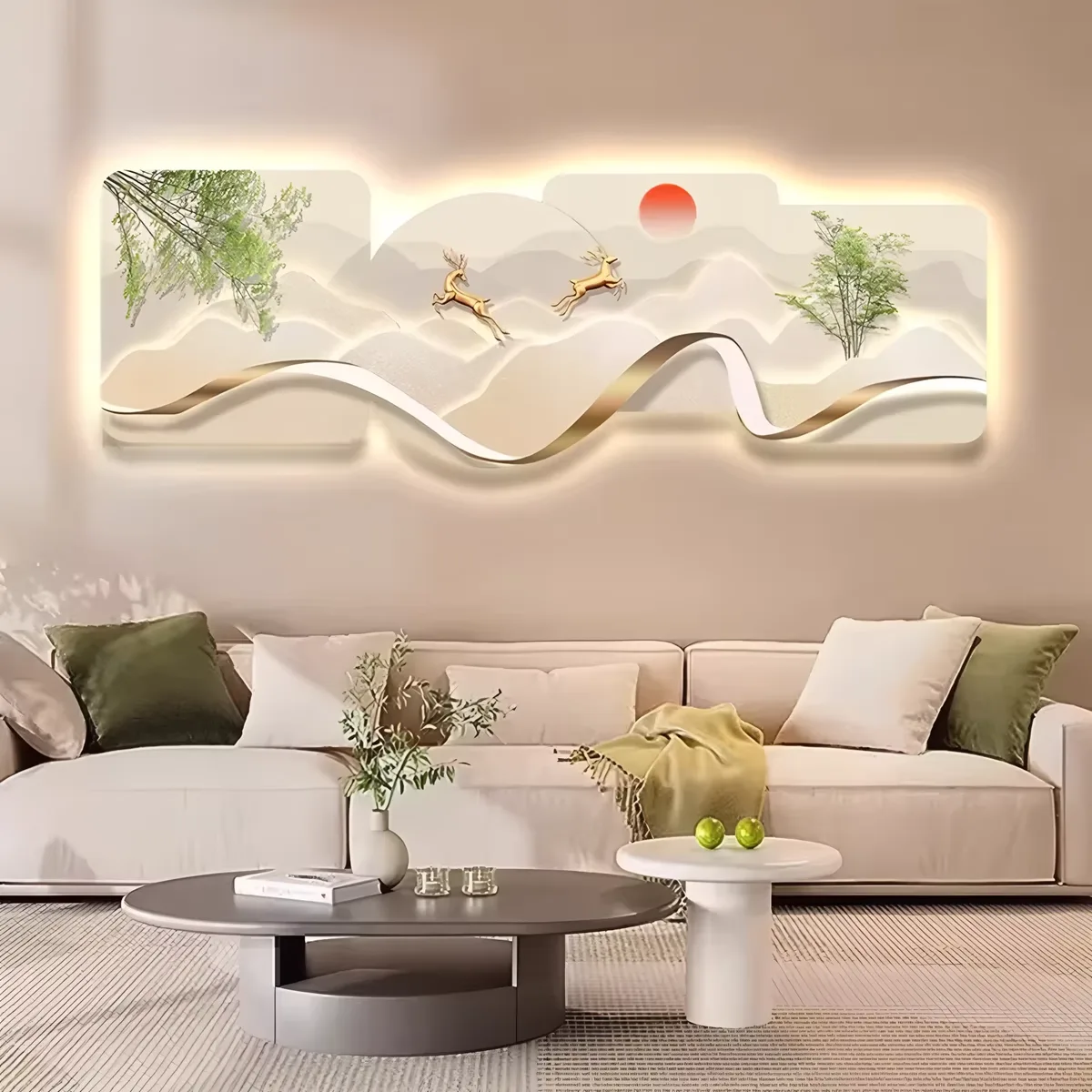 抽象 单幅 装饰画 轻奢风 客厅背景墙挂画 LED带灯画