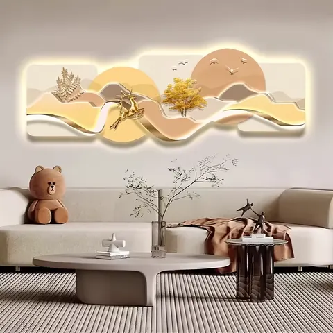 抽象 单幅 装饰画 轻奢风 客厅背景墙挂画 LED带灯画