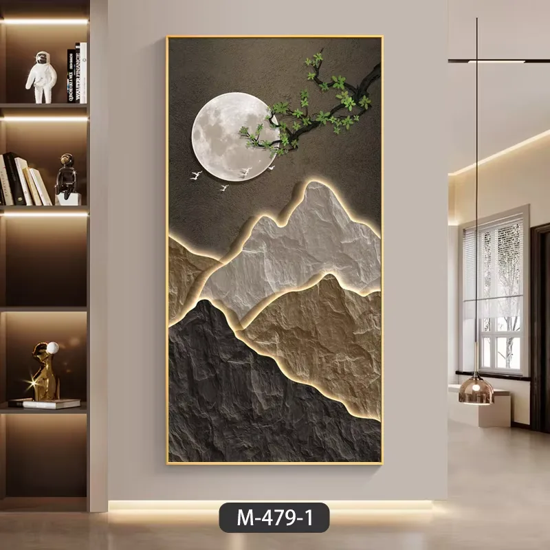 山水 单幅 装饰画 轻奢风 玄关背景墙挂画 LED带灯画