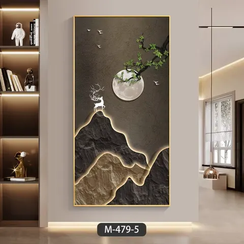 山水 单幅 装饰画 轻奢风 玄关背景墙挂画 LED带灯画