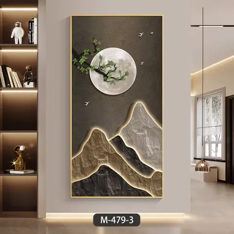 山水 单幅 装饰画 轻奢风 玄关背景墙挂画 LED带灯画